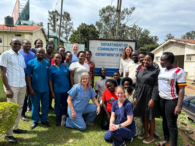Three nursing fellows, Meghan Crann, Beth Tieman, and Carolyn McDonald with Mary Sebert and Master students at Mbarara University of Science and Technology, April 2024.